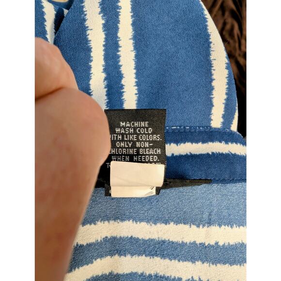 Alfani Blue White Vertical Stripe Tie Front Blouse Medium - Picture 9 of 9